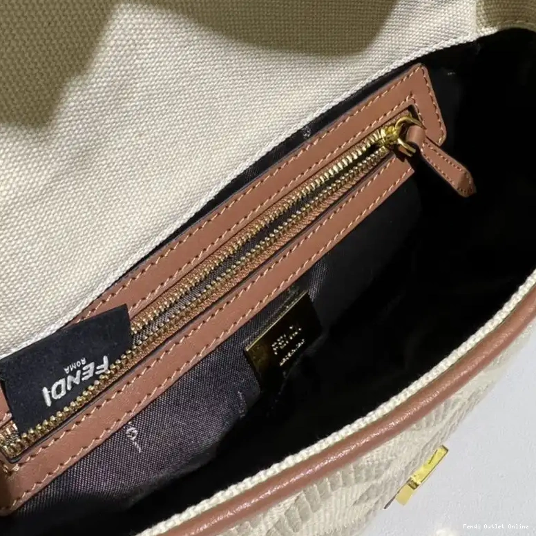 Cheap Bag Fendi Canvas Motif FF Baguette Beige In Medium 0517